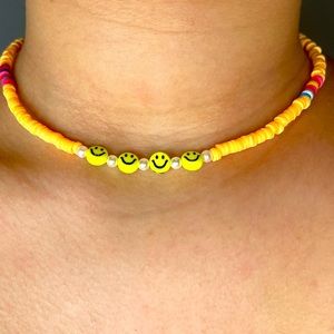 Happy Face Handmade  Clay Bead Necklace